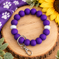 Wildcat Beaded Wristlet Keychain | Purple & White School Spirit
