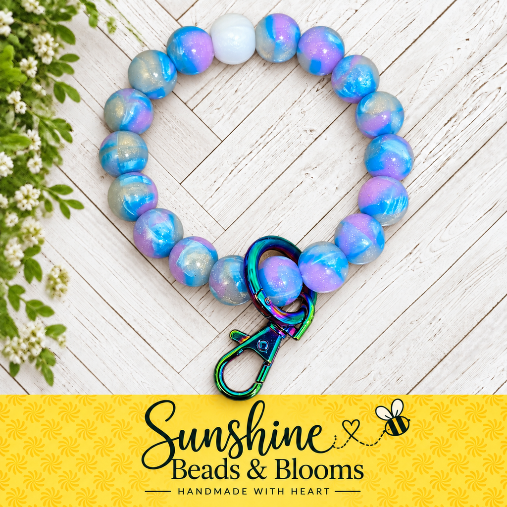 Stardust Skies Beaded Wristlet Keychain | Blue & Purple Handmade Key Holder