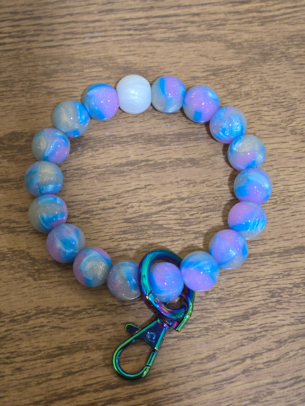 Stardust Skies Beaded Wristlet Keychain | Blue & Purple Handmade Key Holder