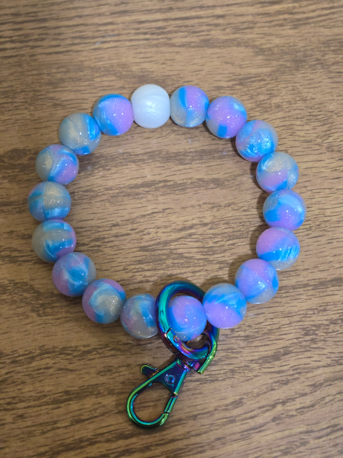 Stardust Skies Beaded Wristlet Keychain | Blue & Purple Handmade Key Holder