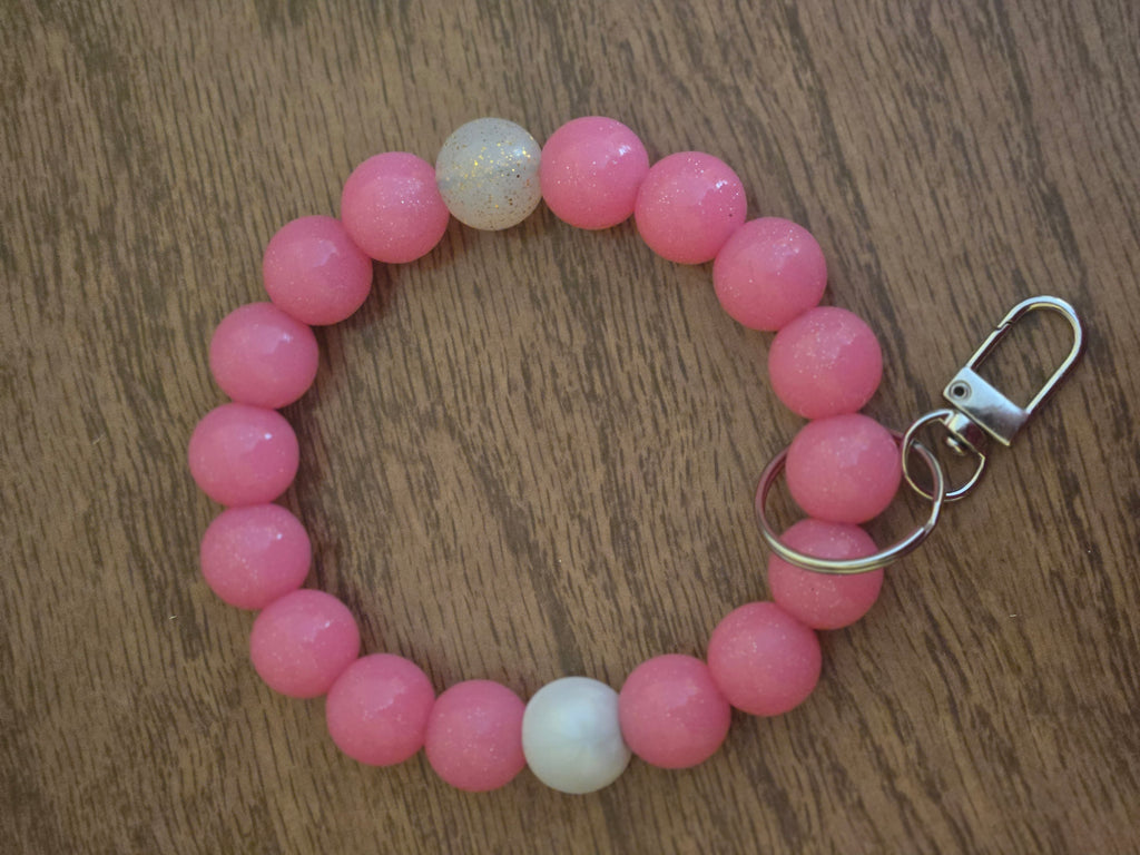Pink Sparkle Beaded Wristlet Keychain | Handmade Key Ring
